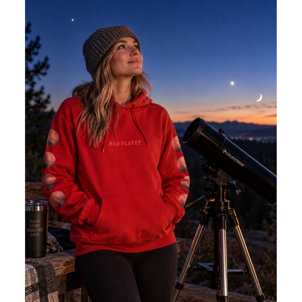 ALTRU Red Planet Mars Hoodie M Red Space Graphic Sleeve Pullover Unisex